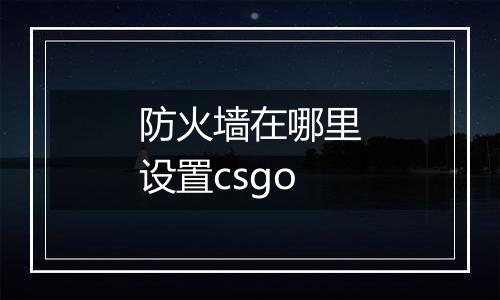 防火墙在哪里设置csgo